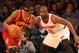 Dec 15, 2012; New York, NY, USA; New York Knicks point guard Raymond Felton (2) defends Cleveland Cavaliers point guard Kyrie Irving (2) during the third quarter at Madison Square Garden. Knicks won 103-102. Mandatory Credit: Anthony Gruppuso-USA TODAY Sports