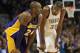 OKLAHOMA CITY, OK - DECEMBER 07: Kevin Durant #35 of the Oklahoma City Thunder looks at Kobe Bryant #24 of the Los Angeles Lakers December 7, 2012 at Chesapeake Energy Arena in Oklahoma City, Oklahoma. Oklahoma City defeated Los Angeles 114-108. NOTE TO USER: User expressly acknowledges and agrees that, by downloading and or using this photograph, User is consenting to the terms and conditions of the Getty Images License Agreement. (Photo by Brett Deering/Getty Images)