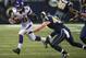 Dec 16, 2012; St. Louis, MO, USA; Minnesota Vikings running back Adrian Peterson (28) breaks away from St. Louis Rams strong safety Craig Dahl (43) during the first half at the Edward Jones Dome. Mandatory Credit: Scott Rovak-USA TODAY Sports