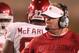 November 17, 2012; Morgantown, WV, USA; Oklahoma Sooners defensive coordinator Mike Stoops on the sidelines against the West Virginia Mountaineers during the fourth quarter at Milan Puskar Stadium. The Oklahoma Sooners won 50-49. Mandatory Credit: Charles LeClaire-USA TODAY Sports