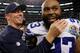 ARLINGTON, TX - DECEMBER 16: Head coach Jason Garrett of the Dallas Cowboys celebrates with Anthony Spencer #93 of the Dallas Cowboys after the Dallas Cowboys beat the Pittsburgh Steelers 27-24 at Cowboys Stadium on December 16, 2012 in Arlington, Texas. (Photo by Tom Pennington/Getty Images)