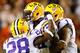 AUBURN, AL - SEPTEMBER 22: Tharold Simon #24 of the LSU Tigers celebrates his interception in the final seconds of their 12-10 win over the Auburn Tigers at Jordan Hare Stadium on September 22, 2012 in Auburn, Alabama. (Photo by Kevin C. Cox/Getty Images)