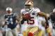 FOXBORO, MA - DECEMBER 16: Michael Crabtree #15 of the San Francisco 49ers scores the go-ahead and winning touchdown in fourth quarter at Gillette Stadium on December 16, 2012 in Foxboro, Massachusetts. (Photo by Jim Rogash/Getty Images)