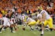 NEW ORLEANS, LA - JANUARY 03: Offensive center David Molk #50 of the Michigan Wolverines readies for the snap at the line of scrimmage against the Virginia Tech Hokies defense during the Allstate Sugar Bowl at Mercedes-Benz Superdome on January 3, 2012 in New Orleans, Louisiana. (Photo by Kevin C. Cox/Getty Images)