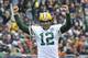 CHICAGO, IL - DECEMBER 16: Aaron Rodgers #12 of the Green Bay Packers after throwing a touchdown pass on December 16, 2012 at Soldier Field in Chicago, Illinois. (Photo by David Banks/Getty Images)