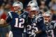 FOXBORO, MA - DECEMBER 10: Stevan Ridley #22 of the New England Patriots celebrates his touchdown run with Tom Brady, Brandon Lloyd #85, and Wes Welker #83 of the New England Patriots in the second half against the Houston Texans at Gillette Stadium on December 10, 2012 in Foxboro, Massachusetts. (Photo by Jim Rogash/Getty Images)