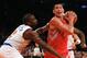 NEW YORK, NY - DECEMBER 17: Jeremy Lin #7 of the Houston Rockets tries to get around Raymond Felton #2 of the New York Knicks on December 17, 2012 at Madison Square Garden in New York City. NOTE TO USER: User expressly acknowledges and agrees that, by downloading and/or using this photograph, user is consenting to the terms and conditions of the Getty Images License Agreement. (Photo by Elsa/Getty Images)