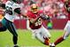 November 18, 2012; Landover, MD, USA; Washington Redskins running back Alfred Morris (46) runs past Philadelphia Eagles linebacker Akeem Jordan (56) at FedEx Field. Mandatory Credit: Evan Habeeb-USA TODAY Sports