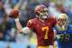 PASADENA, CA - NOVEMBER 17: Quarterback Matt Barkley #7 of the USC Trojans drops back to pass against the UCLA Bruins in the second half at the Rose Bowl on November 17, 2012 in Pasadena, California. UCLA defeated USC 38-28. (Photo by Jeff Gross/Getty Images)