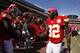 KANSAS CITY, MO - OCTOBER 07: Dwayne Bowe #82 and Jerrell Powe #95 of the Kansas City Chiefs prepare to take the field against the Baltimore Ravens on October 07, 2012 at Arrowhead Stadium in Kansas City, Missouri. (Photo by Kyle Rivas/Getty Images)