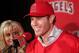 ANAHEIM, CA - DECEMBER 15: Josh Hamilton #32 of the Los Angeles Angels of Anaheim smiles as wife Katie looks on during the press conference introducing Hamilton as the team's newest member at ESPN Zone at Downtown Disney on December 15, 2012 in Anaheim, California. (Photo by Victor Decolongon/Getty Images)