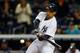 NEW YORK, NY - OCTOBER 12: Raul Ibanez #27 of the New York Yankees hits an RBI single in the fifth inning against the Baltimore Orioles during Game Five of the American League Division Series at Yankee Stadium on October 12, 2012 in New York, New York. (Photo by Al Bello/Getty Images)