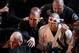 Nov 17, 2012; Montreal, QC, Canada; Georges St-Pierre walks out before his fight against Carlos Condit (not pictured) during their Welterweight title bout at UFC 154 at the Bell Centre. Mandatory Credit: Tom Szczerbowski-USA TODAY Sports