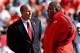 KANSAS CITY, MO - DECEMBER 02: Head coach Romeo Crennel of the Kansas City Chiefs stands with general manager Scott Pioli during player warm-ups prior to the game against the Carolina Panthers at Arrowhead Stadium on December 2, 2012 in Kansas City, Missouri. (Photo by Jamie Squire/Getty Images)