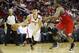 Dec 19, 2012; Houston, TX, USA; Houston Rockets point guard Jeremy Lin (7) drives past Philadelphia 76ers power forward Lavoy Allen (50) during the third quarter at the Toyota Center. The Rockets won 125-103. Mandatory Credit: Thomas Campbell-USA TODAY Sports