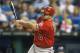 KANSAS CITY, MO - SEPTEMBER 15: Designated hitter Kendrys Morales #8 of the Los Angeles Angels of Anaheim bats against the Kansas City Royals at Kauffman Stadium on September 15, 2012 in Kansas City, Missouri. The Royals defeated the Angels 3-2. (Photo by Tim Umphrey/Getty Images)