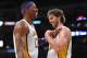 November 18, 2012; Los Angeles, CA, USA; Los Angeles Lakers center Dwight Howard (12) and power forward Pau Gasol (16) laugh during the game against the Houston Rockets at the Staples Center. Lakers won 119-108. Mandatory Credit: Jayne Kamin-Oncea-USA TODAY Sports