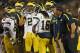 SOUTH BEND, IN - SEPTEMBER 22: Head coach Brady Hoke of the Michigan Wolverines gives encouragement to his team against the Notre Dame Fighting Irish at Notre Dame Stadium on September 22, 2012 in South Bend, Indiana. Notre Dame defeated Michigan 13-6. (Photo by Jonathan Daniel/Getty Images)