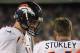 FOXBORO, MA - OCTOBER 7: Peyton Manning #18 of the Denver Broncos talks with teammate Brandon Stokley #14 against the New England Patriots at Gillette Stadium on October 7, 2012 in Foxboro, Massachusetts. (Photo by Jim Rogash/Getty Images)