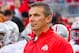 Nov 17, 2012; Madison, WI, USA; Ohio State Buckeyes head coach Urban Meyer stands prior to taking the field prior to the game against the Wisconsin Badgers at Camp Randall Stadium. Ohio State defeated Wisconsin 21-14 in overtime. Mandatory Credit: Jeff Hanisch-USA TODAY Sports