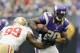 MINNEAPOLIS, MN - SEPTEMBER 23: Aldon Smith #99 of the San Francisco 49ers attempts to tackle Adrian Peterson #28 of the Minnesota Vikings during the game on September 23, 2012 at Mall of America Field at the Hubert H. Humphrey Metrodome in Minneapolis, Minnesota. (Photo by Hannah Foslien/Getty Images)