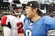 DETROIT, MI - OCTOBER 23: Quarterbacks Matt Ryan #2 of the Atlanta Falcons and Matthew Stafford #9 of the Detroit Lions shake hands after the game at Ford Field on October 23, 2011 in Detroit, Michigan. The Falcons defeated the Lions 23-16. (Photo by Leon Halip/Getty Images)