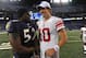 BALTIMORE - AUGUST 28: Ray Lewis #52 of the Baltimore Ravens talks with Eli Manning #10 of the New York Giants after a preseason game at M&T Bank Stadium on August 28, 2010 in Baltimore, Maryland. The Ravens defeated the Giants 24-10. (Photo by Larry French/Getty Images)