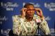 Jun 12, 2012; Oklahoma City, OK, USA; Oklahoma City Thunder point guard Russell Westbrook during the post game press conference after game one in the 2012 NBA Finals at Chesapeake Energy Arena. The Thunder beat the Miami Heat 105-94. Mandatory Credit: Mark D. Smith-USA TODAY Sports