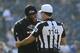 SAN DIEGO, CA - NOVEMBER 25: Ray Lewis #52 of the Baltimore Ravens speaks to Referee Gene Steratore #114 before the start of the game against the San Diego Chargers on November 25, 2012 at Qualcomm Stadium in San Diego, California. (Photo by Donald Miralle/Getty Images)