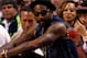 MIAMI, FL - JUNE 05: New York Knicks forward Amare Stoudemire sits courtside with his fiancee Alexis Welch watch the Miami Heat host the Boston Celtics in Game Five of the Eastern Conference Finals in the 2012 NBA Playoffs on June 5, 2012 at American Airlines Arena in Miami, Florida. NOTE TO USER: User expressly acknowledges and agrees that, by downloading and or using this photograph, User is consenting to the terms and conditions of the Getty Images License Agreement. (Photo by Mike Ehrmann/Getty Images)