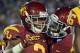 LOS ANGELES, CA - NOVEMBER 24: Robert Woods #2 of the USC Trojans celebrates his touchdown with Curtis McNeal #22 to trail 10-7 to the Notre Dame Fighting Irish at Los Angeles Memorial Coliseum on November 24, 2012 in Los Angeles, California. (Photo by Harry How/Getty Images)