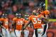 DENVER, CO - DECEMBER 23: Long snapper Aaron Brewer #46 and running back Lance Ball #35 of the Denver Broncos celebrates recovering a fumble by the Cleveland Browns on a punt at Sports Authority Field Field at Mile High on December 23, 2012 in Denver, Colorado. The Broncos defeated the Browns 34-12. (Photo by Dustin Bradford/Getty Images)