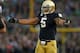 SOUTH BEND, IN - OCTOBER 20: Manti T'eo #5 of the Notre Dame Fighting Irish encourages the crowd to cheer against the BYU Cougars at Notre Dame Stadium on October 20, 2012 in South Bend, Indiana. Notre Dame defeated BYU 17-14. (Photo by Jonathan Daniel/Getty Images)