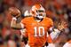 CLEMSON, SC - NOVEMBER 24: Tajh Boyd #10 of the Clemson Tigers throws a pass against the South Carolina Gamecocks during their game at Memorial Stadium on November 24, 2012 in Clemson, South Carolina. (Photo by Streeter Lecka/Getty Images)