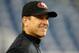 FOXBORO, MA - DECEMBER 16: Jim Harbaugh, coach of the San Francisco 49ers, watches the pre-game drills before a game with the New England Patriots at Gillette Stadium on December 16, 2012 in Foxboro, Massachusetts. (Photo by Jim Rogash/Getty Images)