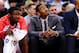 December 18, 2012; Washington, D.C., USA; Washington Wizards guard John Wall (right) looks on during the game against the Atlanta Hawks at Verizon Center. Mandatory Credit: Evan Habeeb-USA TODAY Sports