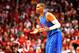 MIAMI, FL - DECEMBER 25: Guard Russell Westbrook #0 of the Oklahoma City Thunder reacts against the Miami Heat at AmericanAirlines Arena on December 25, 2012 in Miami, Florida. The Heat defeated the Thunder 103-97. NOTE TO USER: User expressly acknowledges and agrees that, by downloading and or using this photograph, User is consenting to the terms and conditions of the Getty Images License Agreement. (Photo by Marc Serota/Getty Images)