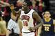 Dec 22, 2012; Las Vegas, NV, USA; UNLV Runnin' Rebels freshman forward Anthony Bennett (15) reacts after a play against the Canisius Golden Griffins during the second half at the Thomas and Mack Center. UNLV defeated Canisius 89-74. Mandatory Credit: Josh H. Holmberg-USA TODAY Sports