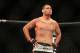 May 26, 2012; Las Vegas, NV, USA; Cain Velasquez is covered with the blood of Antonio Silva (not pictured) during UFC 146 at the MGM Grand Garden event center. Mandatory Credit: Ron Chenoy-USA TODAY Sports