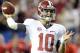 Dec 1, 2012; Atlanta, GA, USA; Alabama Crimson Tide quarterback A.J. McCarron (10) throws the vll against the Georgia Bulldogs during the second quarter in the 2012 SEC Championship game at the Georgia Dome. Mandatory Credit: John David Mercer-USA TODAY Sports