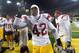 EUGENE, OR - NOVEMBER 19: Defensive end Devon Kennard #42 of the USC Trojans celebrates after the Trojans upset the Oregon Ducks at Autzen Stadium on November 19, 2011 in Eugene, Oregon. USC won the game 38-35. (Photo by Steve Dykes/Getty Images)