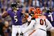 BALTIMORE, MD - SEPTEMBER 10: Quarterback Joe Flacco #5 of the Baltimore Ravens throws a pass against the Cincinnati Bengals during the first half at M&T Bank Stadium on September 10, 2012 in Baltimore, Maryland. (Photo by Rob Carr/Getty Images)