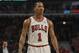 CHICAGO, IL - APRIL 28: Derrick Rose #1 of the Chicago Bulls waits for a free-throw against the Philadelphia 76ers in Game One of the Eastern Conference Quarterfinals during the 2012 NBA Playoffs at the United Center on April 28, 2012 in Chicago, Illinois. The Bulls defeated the 76ers 103-91. NOTE TO USER: User expressly acknowledges and agrees that, by downloading and or using this photograph, User is consenting to the terms and conditions of the Getty Images License Agreement. (Photo by Jonathan Daniel/Getty Images)