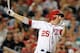 WASHINGTON, DC - SEPTEMBER 06: Adam LaRoche #25 of the Washington Nationals hits a home run in the sixth inning against the Chicago Cubs at Nationals Park on September 6, 2012 in Washington, DC. Washington won the game 9-2. (Photo by Greg Fiume/Getty Images)