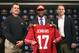 April 27, 2012; Santa Clara, CA, USA; San Francisco 49ers head coach Jim Harbaugh and first round draft pick wide receiver A.J. Jenkins and general manager Trent Baalke pose for a photo at the 49ers headquarters. Mandatory Credit: Kelley L Cox-USA TODAY Sports