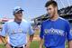 July 9, 2012; Kansas City, MO, USA; American League outfielder Mike Trout (left) of the Los Angeles Angels talks with National League outfielder Bryce Harper (right) of the Washington Nationals during practice for the 2012 All Star Game at Kauffman Stadium. Mandatory Credit: H. Darr Beiser-USA TODAY Sports via USA TODAY Sports