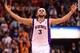 Dec. 26, 2012; Phoenix, AZ, USA: Phoenix Suns forward Jared Dudley celebrates a three point shot in the second half against the New York Knicks at the US Airways Center. The Knicks defeated the Suns 99-97. Mandatory Credit: Mark J. Rebilas-USA TODAY Sports
