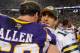 MINNEAPOLIS, MN - DECEMBER 30: Jared Allen #69 of the Minnesota Vikings and Aaron Rodgers #12 of the Green Bay Packers speak after the game on December 30, 2012 at Mall of America Field at the Hubert H. Humphrey Metrodome in Minneapolis, Minnesota. The Vikings defeated the Packers 37-34. (Photo by Hannah Foslien/Getty Images)