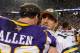 MINNEAPOLIS, MN - DECEMBER 30: Jared Allen #69 of the Minnesota Vikings and Aaron Rodgers #12 of the Green Bay Packers speak after the game on December 30, 2012 at Mall of America Field at the Hubert H. Humphrey Metrodome in Minneapolis, Minnesota. The Vikings defeated the Packers 37-34. (Photo by Hannah Foslien/Getty Images)