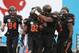 Jan 1, 2013; Dallas, TX, USA; Oklahoma State Cowboys receiver Isaiah Anderson (82) celebrates a touchdown with guard Brandon Webb (51) in the third quarter against the Purdue Boilermakers at the Cotton Bowl. Mandatory Credit: Matthew Emmons-USA TODAY Sports